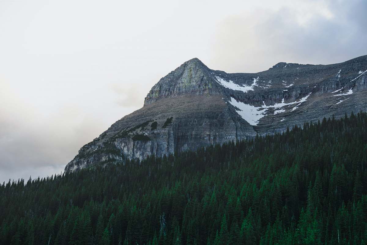 mountain range green trees and clear mountain peak
